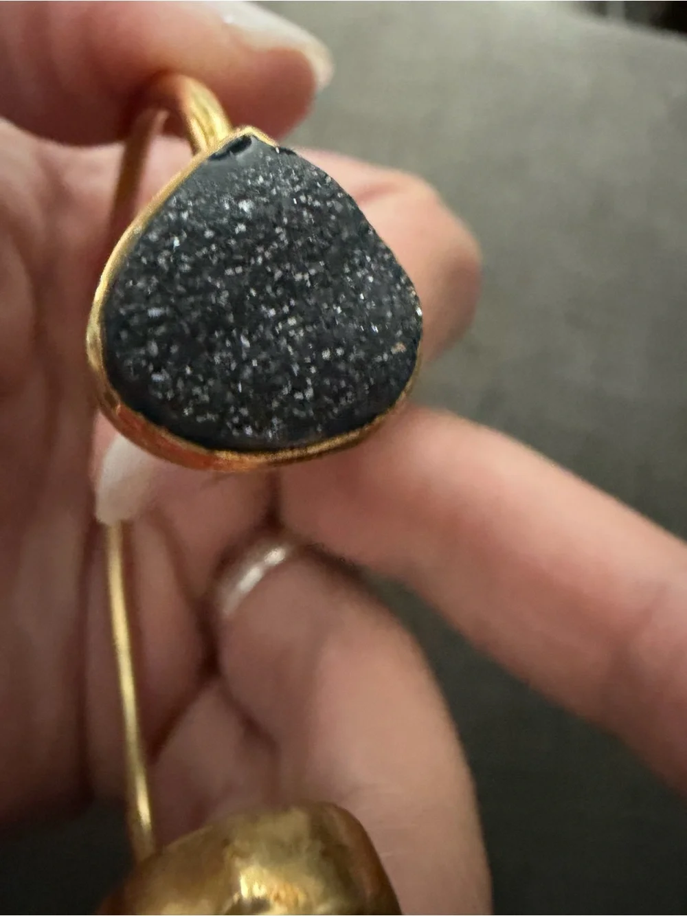 MARGARET ELIZABETH Black Druzy Teardrop Open Cuff Bracelet